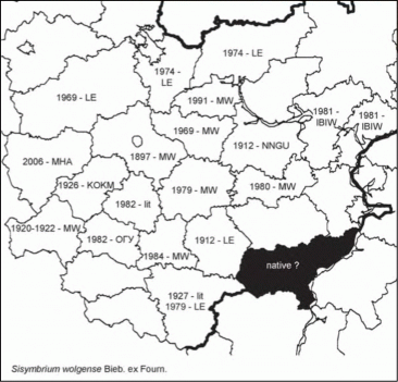 Расселение Sisymbrium volgense в Средней России