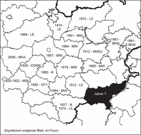 Расселение Sisymbrium wolgense в Средней России