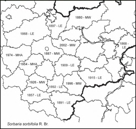 Расселение Sorbaria sorbifolia в Средней России