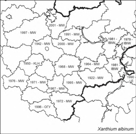 Расселение Xanthium albinum в Средней России