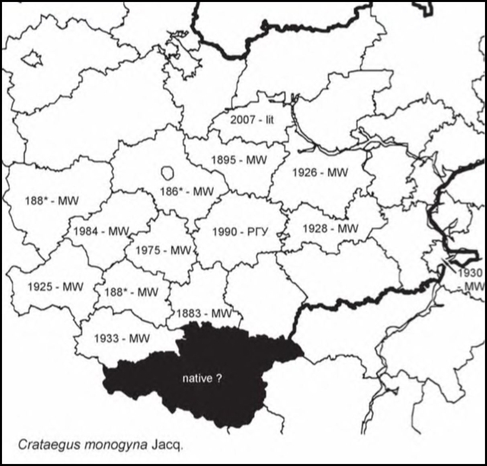 Расселение Crataegus monogyna в Средней России