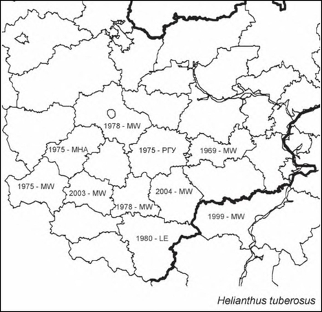 Расселение Helianthus tuberosus в Средней России